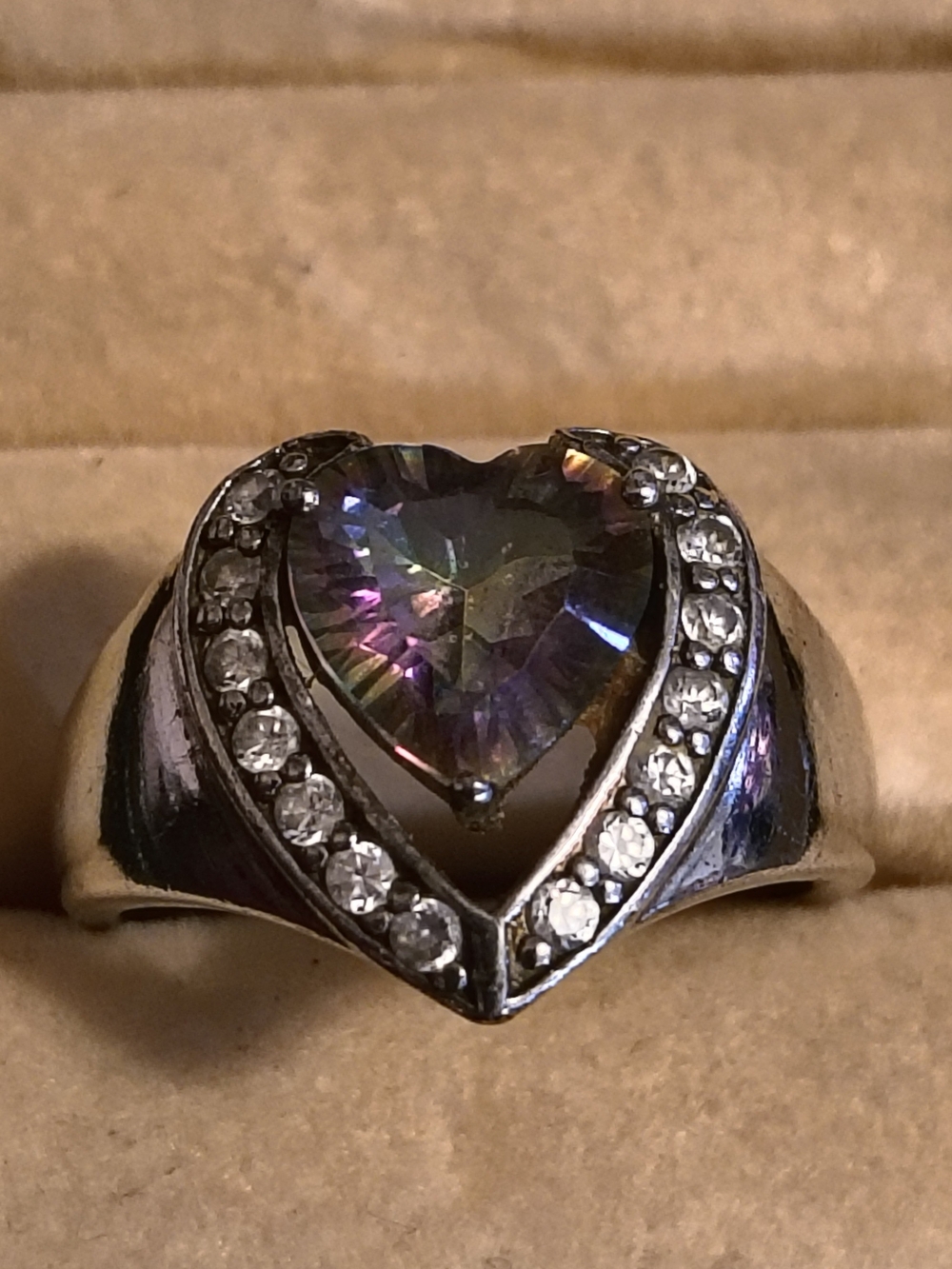 Vintage Sterling Silver Mystic Topaz And Cz Ring Size 9 Signed S925